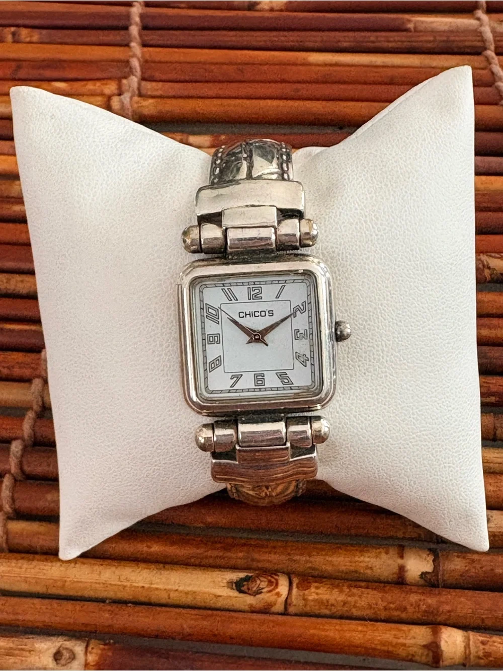 Chico's Silver Tone Square Face Bracelet Watch with White Dial Needs Battery